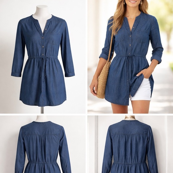 Lucky Brand Dresses & Skirts - Lucky Brand Chambray Denim Dress Size S Button Front Long Sleeve Casual